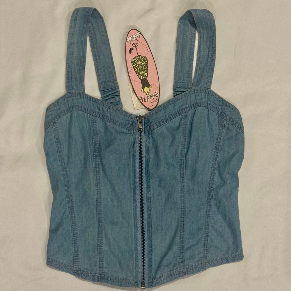 NWT Dolled Up by FANG Denim Corset Bustier Top XS